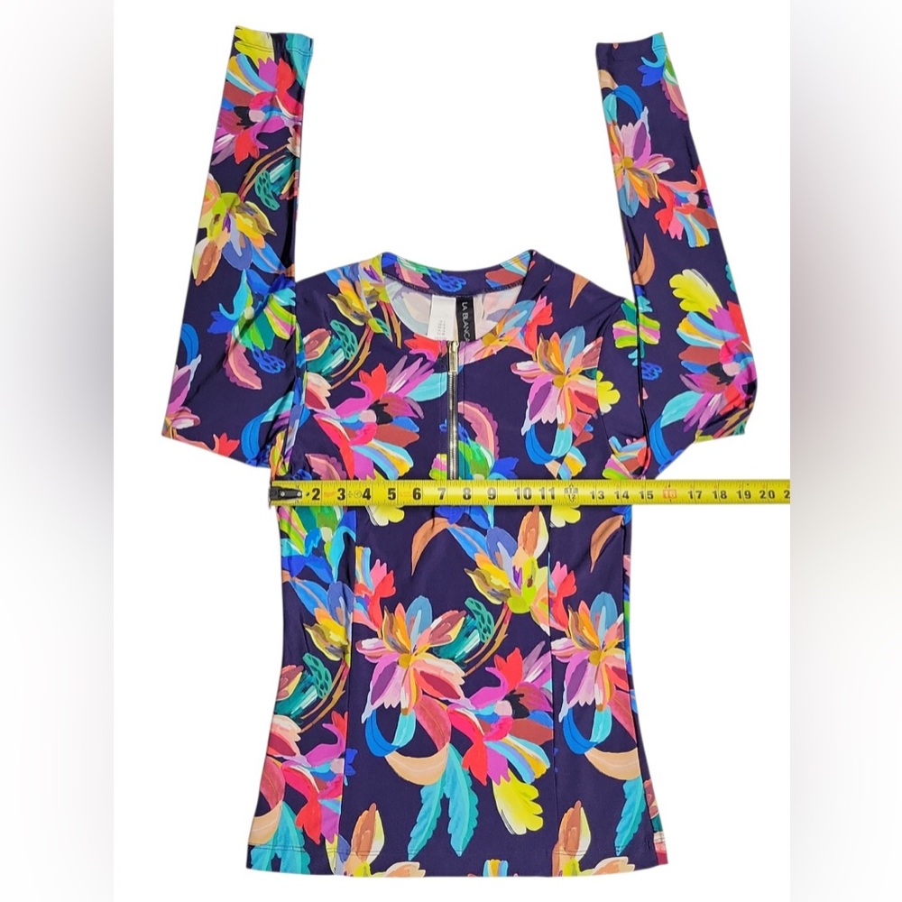 La Blanca Paradise Long Sleeve Half Zip Rashguard Floral Beach Wear Top Size L - Picture 7 of 11